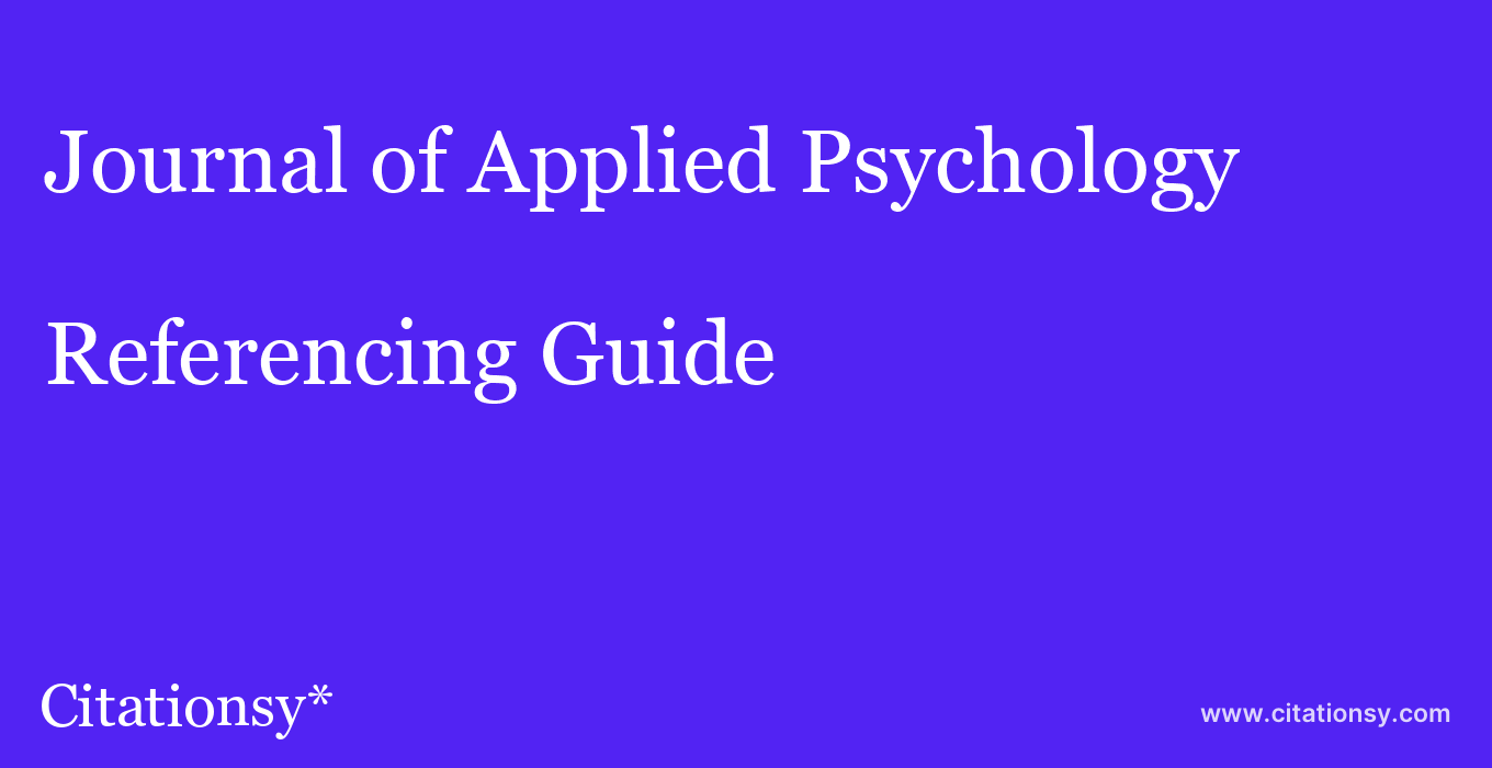 Journal of Applied Psychology
